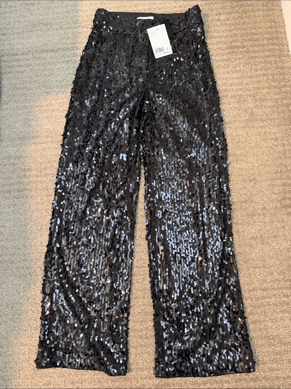 H&M Black Sequin Wide-Leg Pants